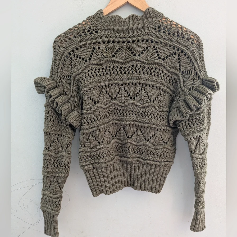 Joie Hockley Olive Knit Ruffle Sweater Size XS